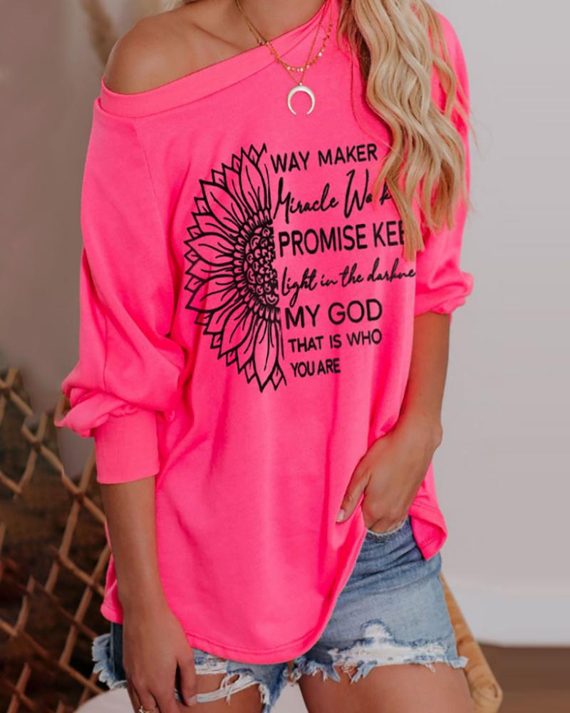 

Long Sleeve Letter Print Casual Sweatshirt, Hot pink