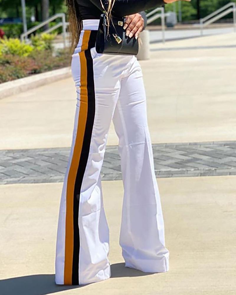 

Striped Colorblock High Waist Bootcut Pants, White