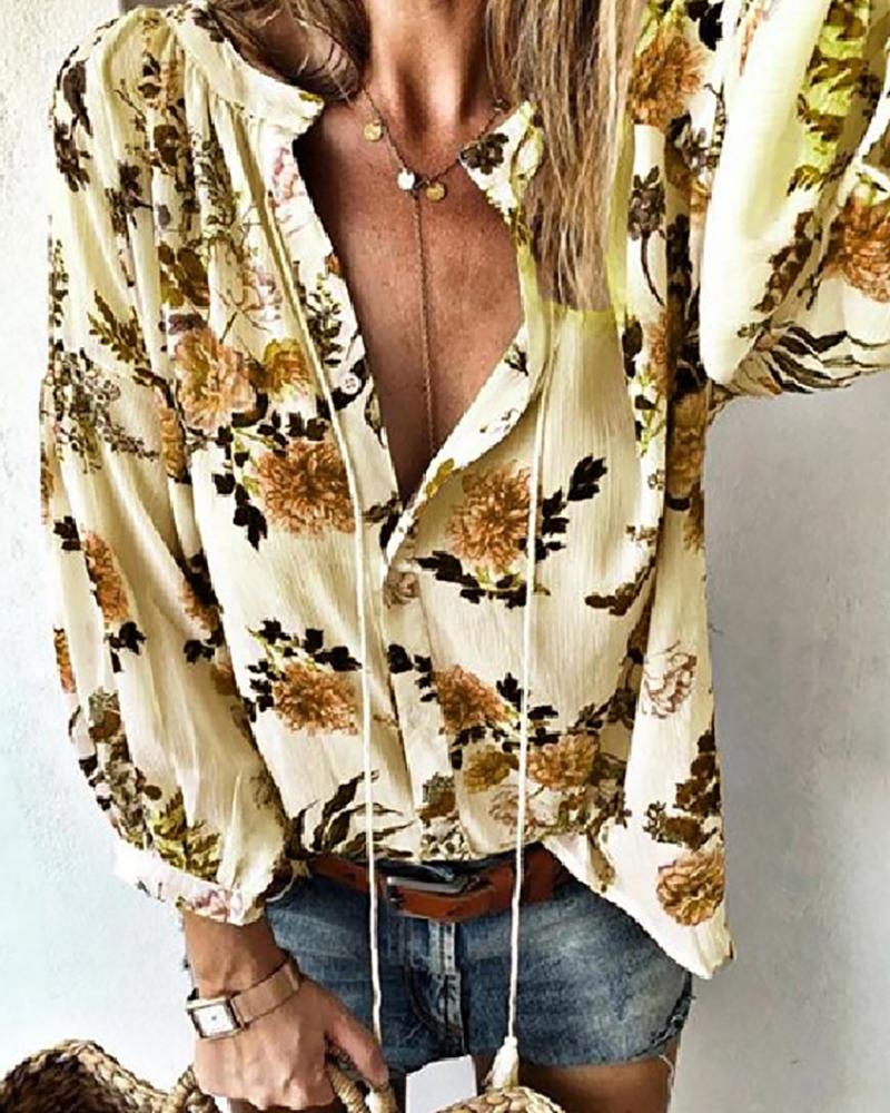 

Floral Print Tassel Design Top, Yellow