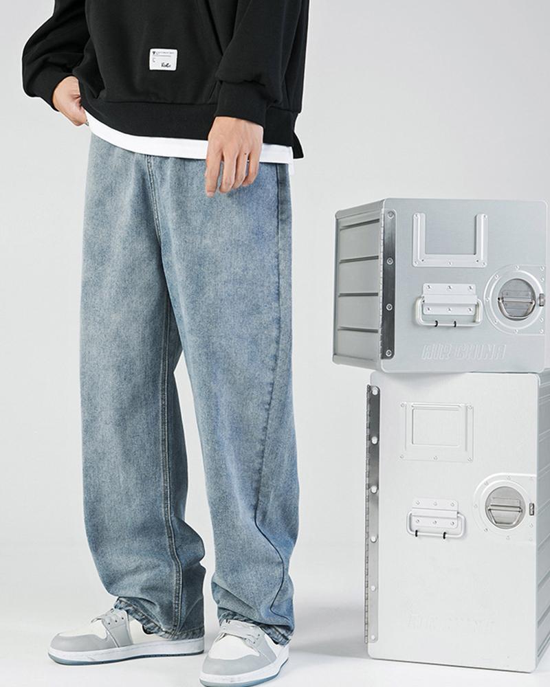

Solid Wide Leg Loose Denim Pants, Blue