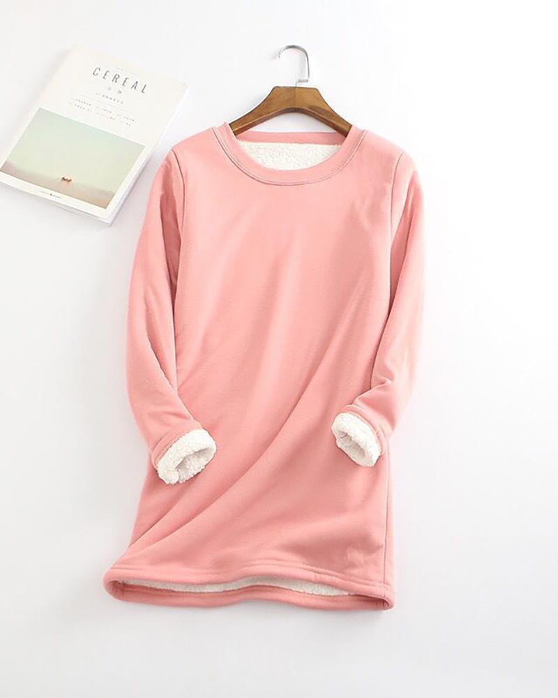 

Plain Super Thick Long Sleeve Top, Pink