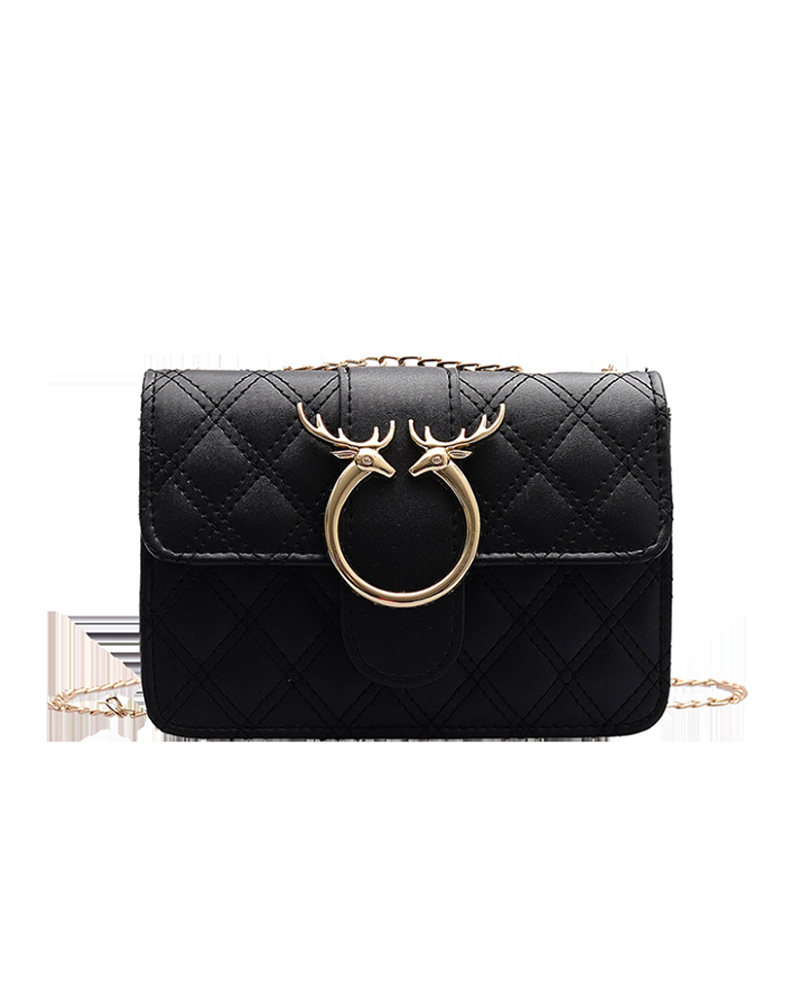 

Deer Pattern Quilted Chain Crossbody Bag, Black
