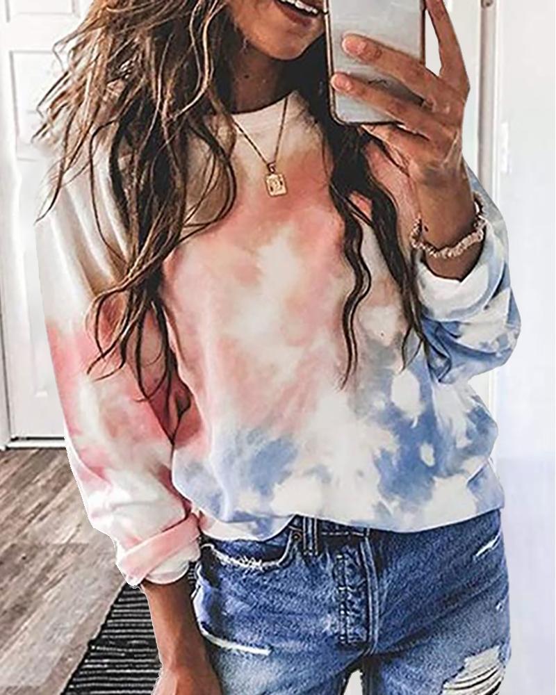 

Tie Dye Print Long Sleeve Casual Sweatshirt, Pink