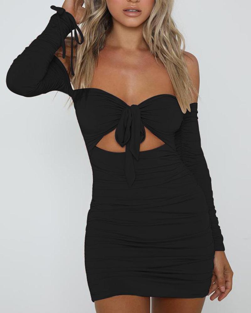 

Off Shoulder Ruched Tie Front Dress, Black
