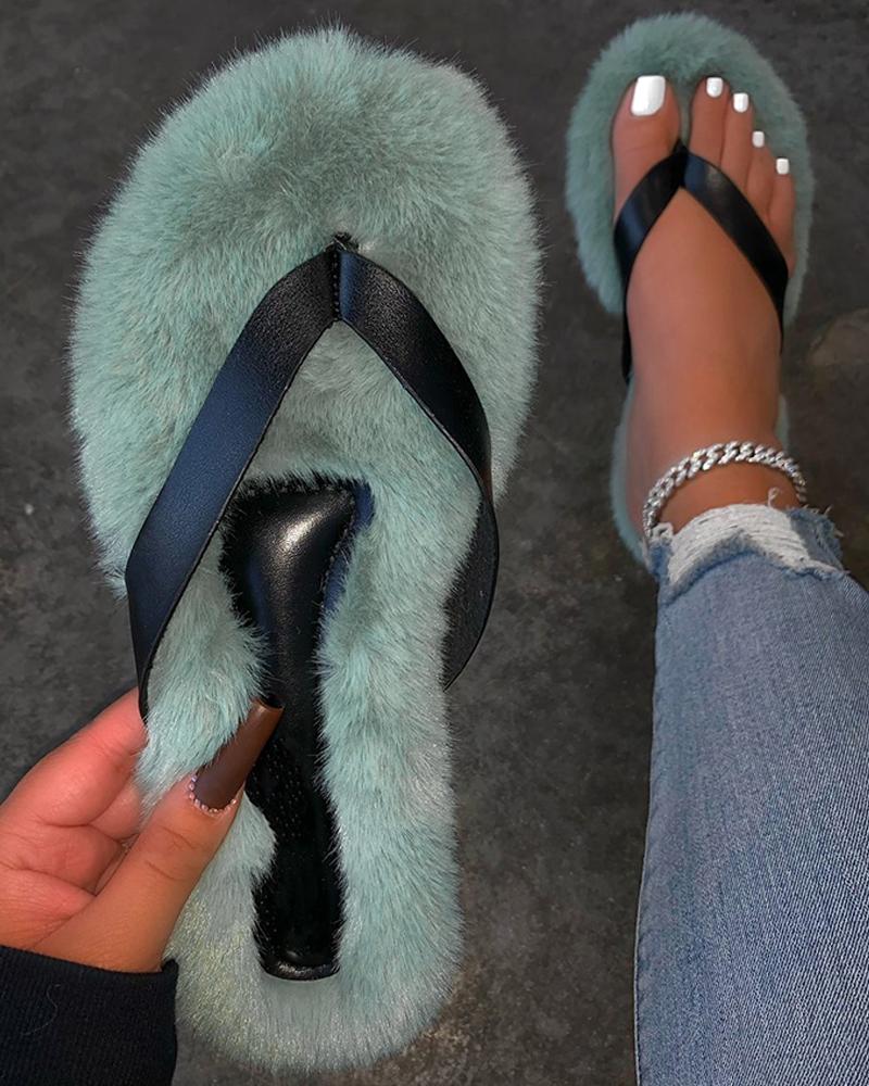 

Faux Fur Fluffy Flip Flop, Green