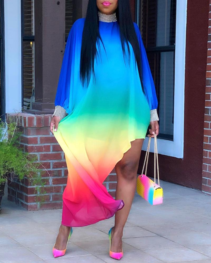 

Ombre Colorblock Studded Patch Casual Dress, Multicolor