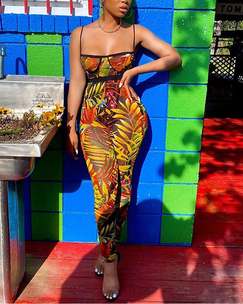 

Tropical / Tie Dye / Camouflage Cutout Jumpsuits, Yellow