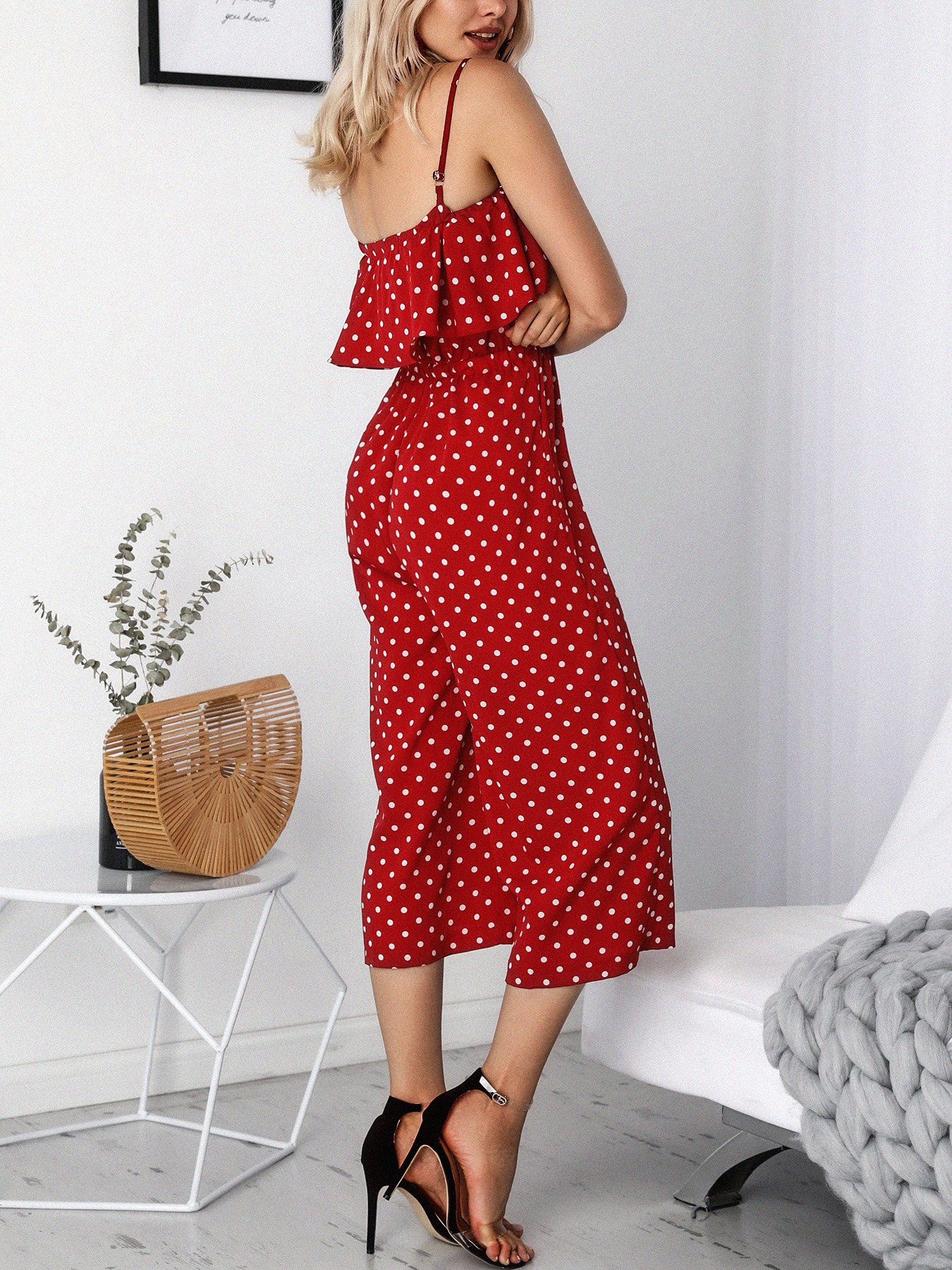 polka dot ruffle jumpsuit