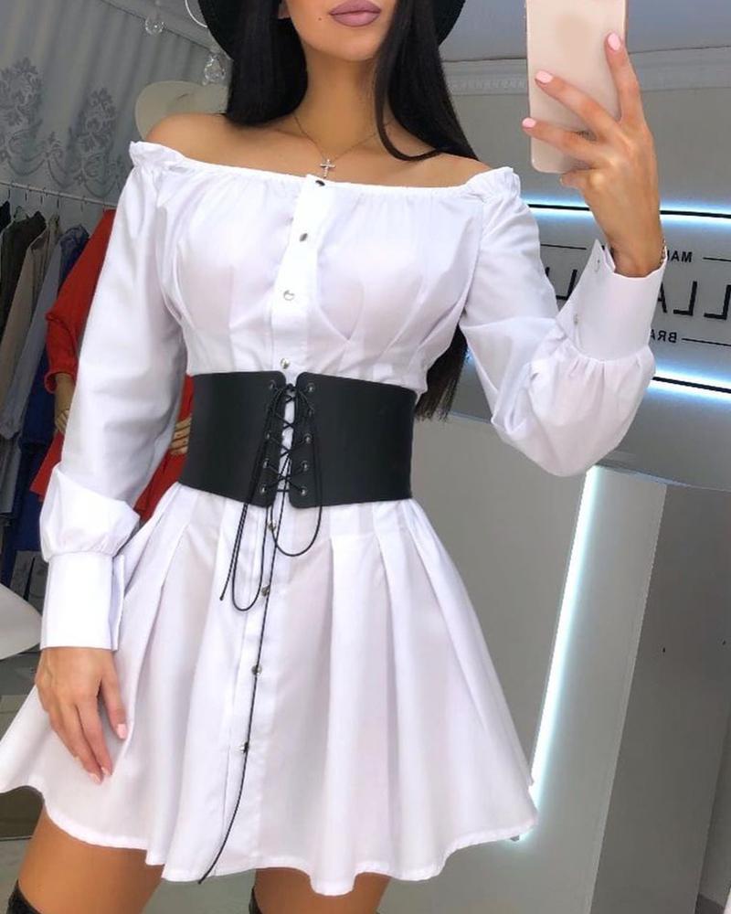 

Off Shoulder Long Sleeve Dress, White