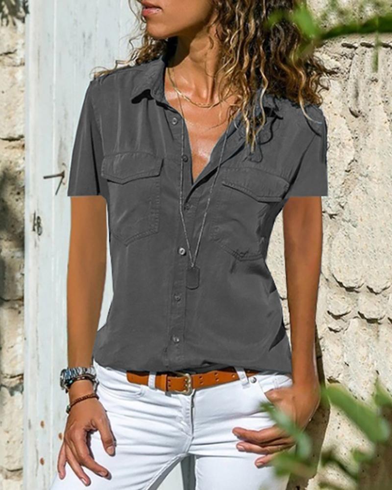 

Turn Down Collar Pocket Button Up Shirts, Gray