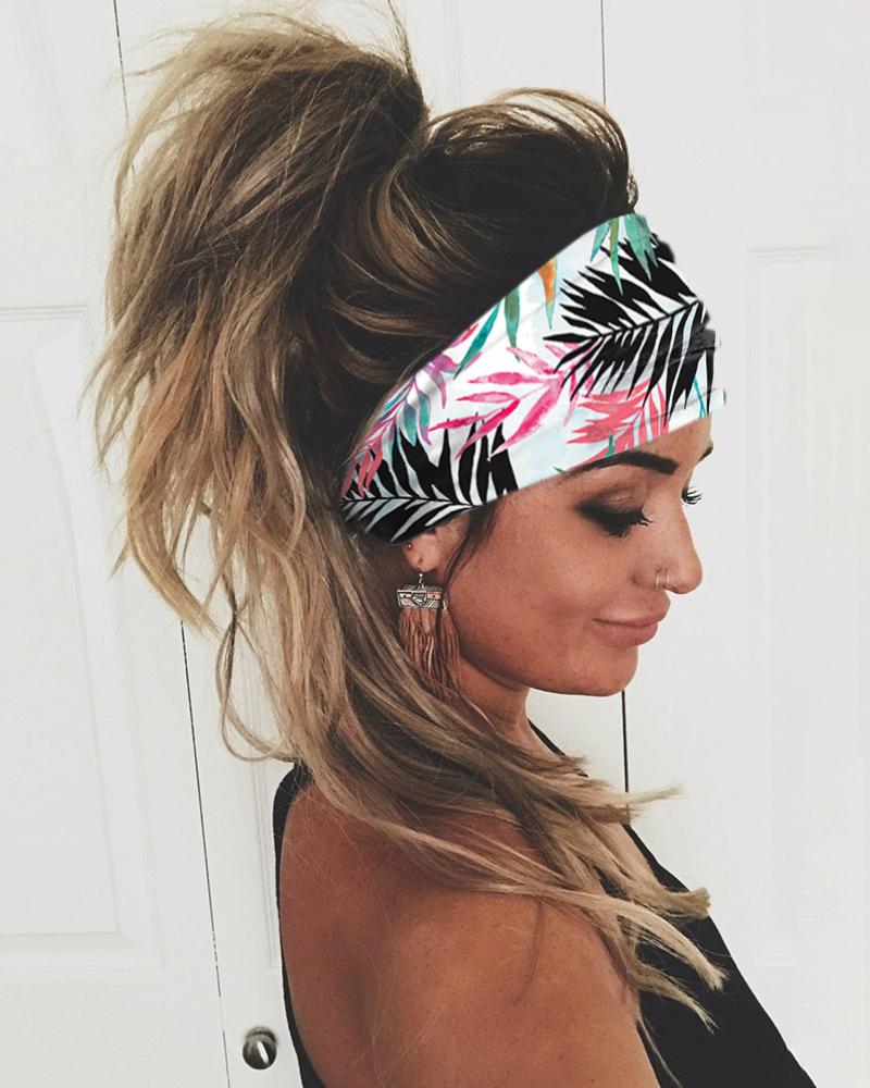 

Plant Print Yoga Elastic Headwraps Head Wrap Hair Band, Green
