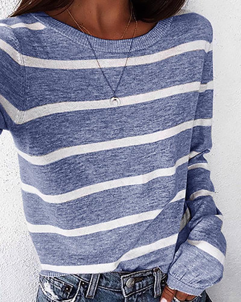 

Striped Print Long Sleeve T-shirt, Blue