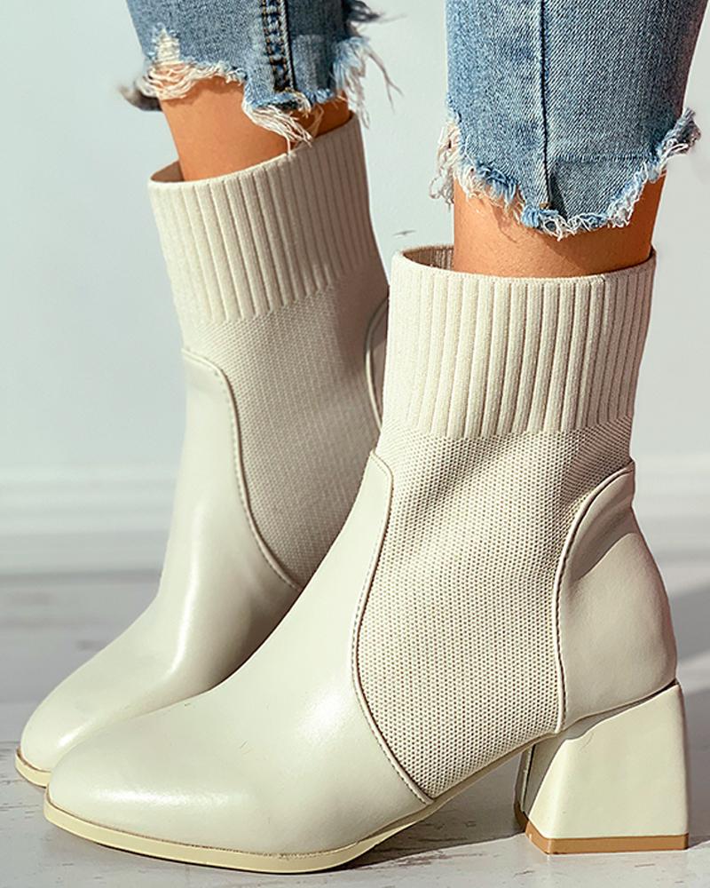 

Plain Square Toe Chunky Boots, Beige