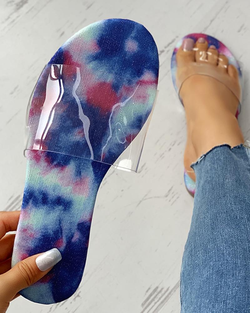

Clear Perspex Tie Dye Pattern Slider Sandals, Blue