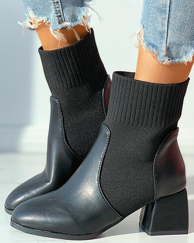 

Plain Square Toe Chunky Boots, Black