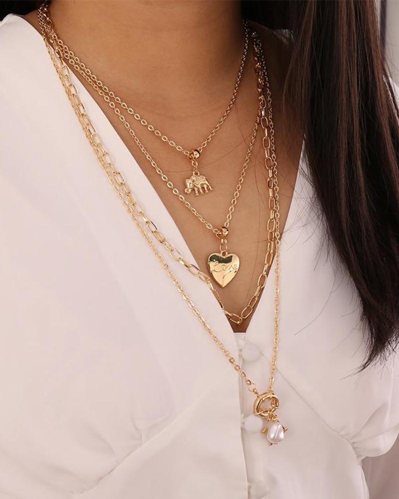 

Elephant Love Sailor Buckle Multi-layer Necklace, Gold