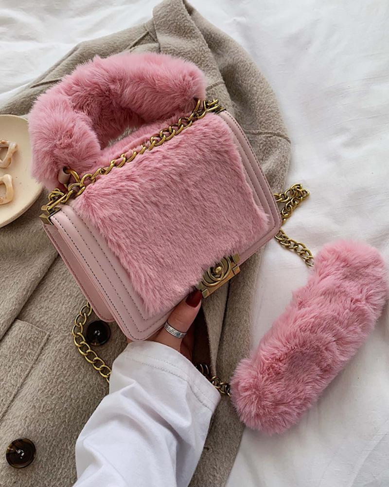 

Fluffy Chain Crossbody Bag, Pink