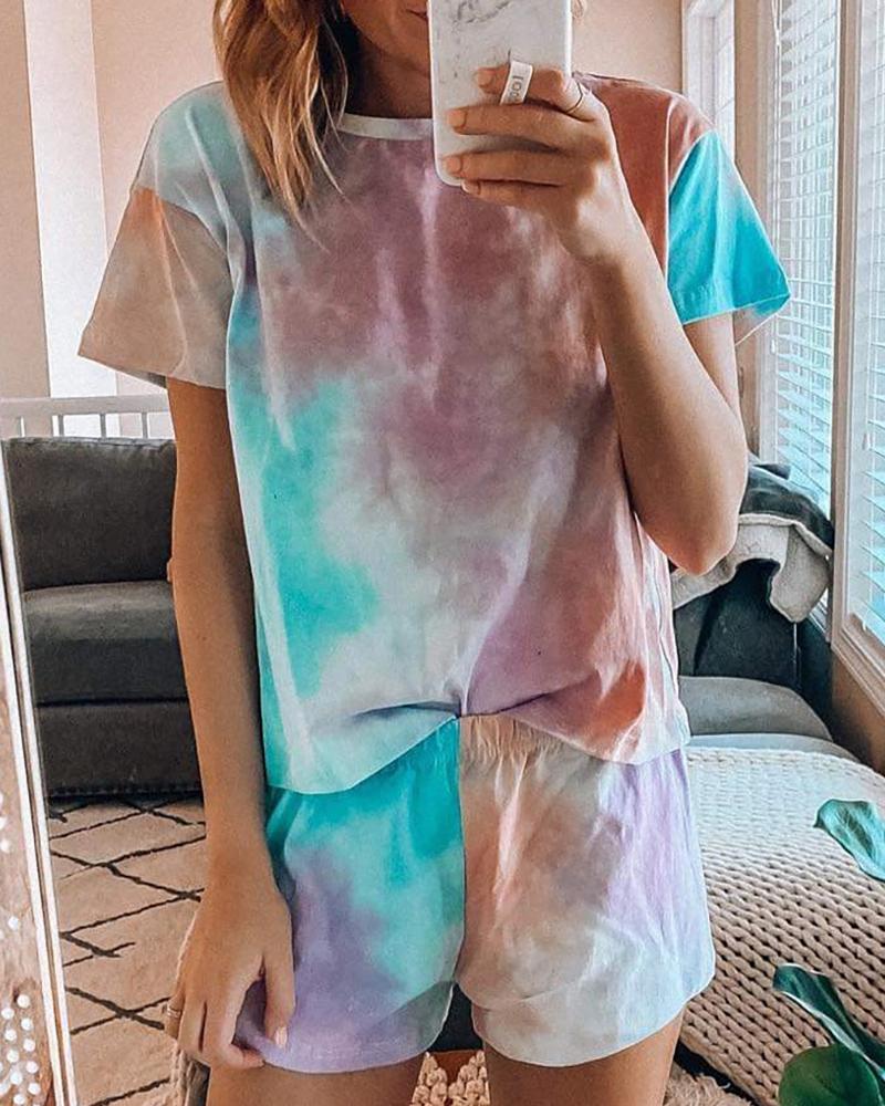 

Print Short Sleeve Pajamas Set, Multicolor