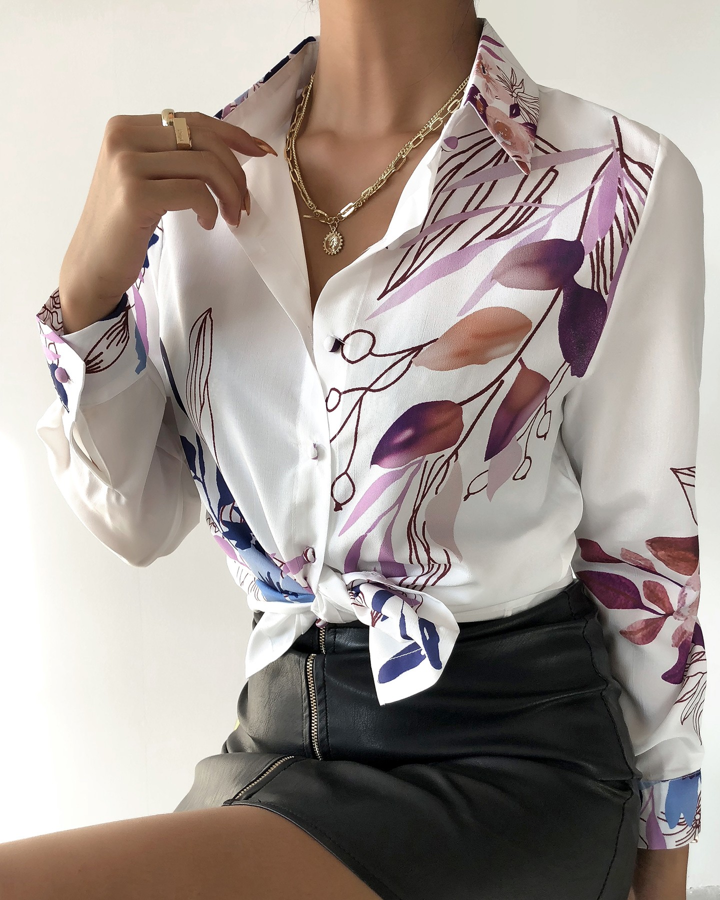 Scarf Print Long Sleeve Shirt