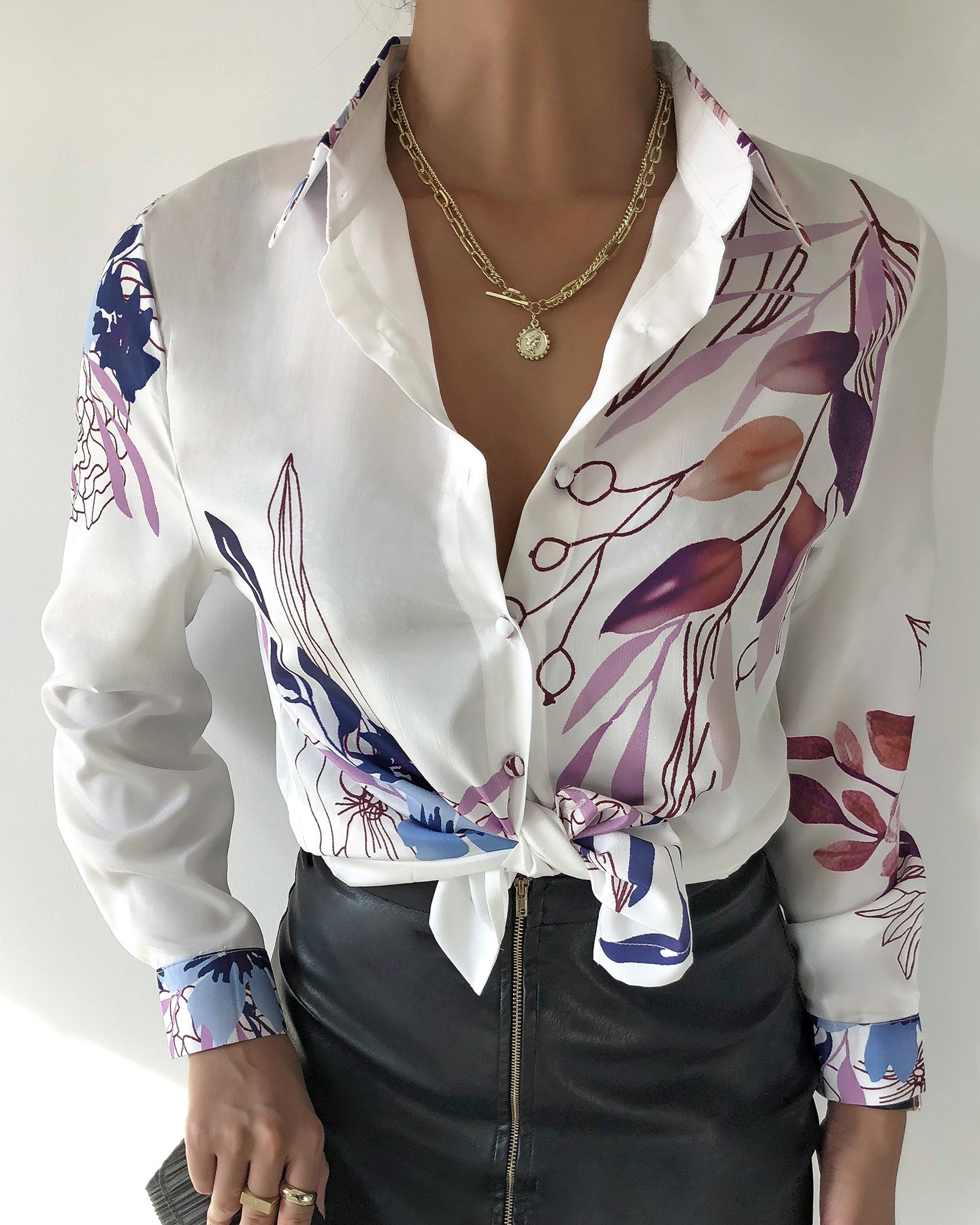 Scarf Print Long Sleeve Shirt