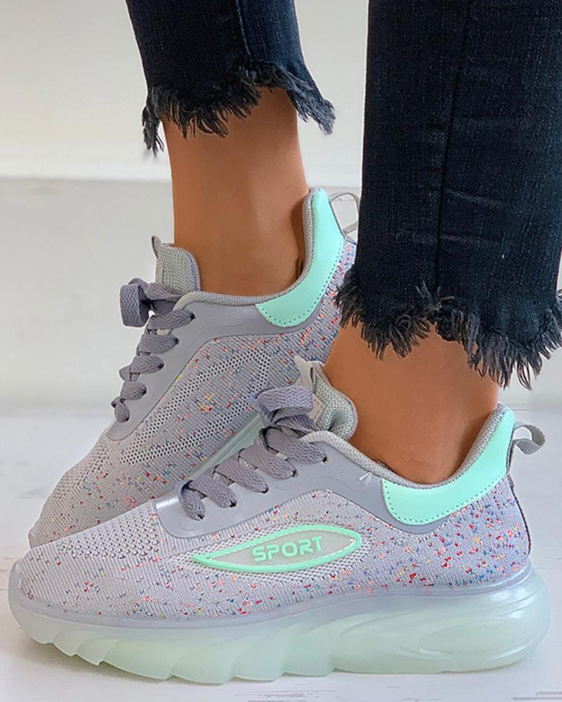 

Letter Pattern Lace-up Air Cushion Sneakers, Gray