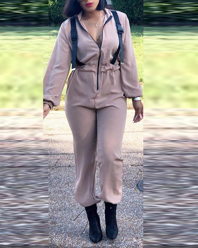

Solis Long Sleeve Zipper Closure Jumpsuit, Nude
