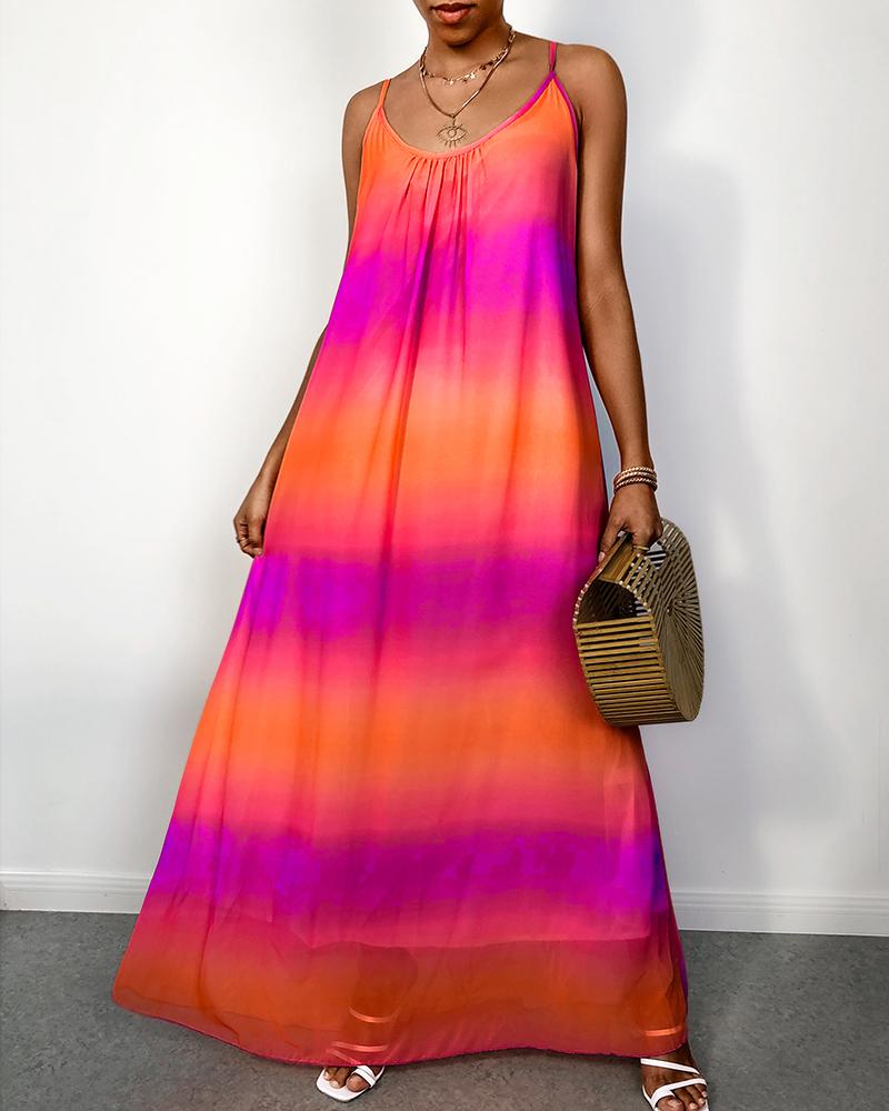 

Spaghetti Strap Tie Dye Casual Maxi Women Dress, Purple