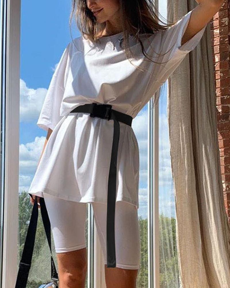 

Solid Short Sleeve Tunic Top & Shorts, White