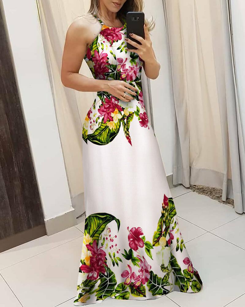 

Tropical Print Spaghetti Strap Maxi Dress, Multicolor