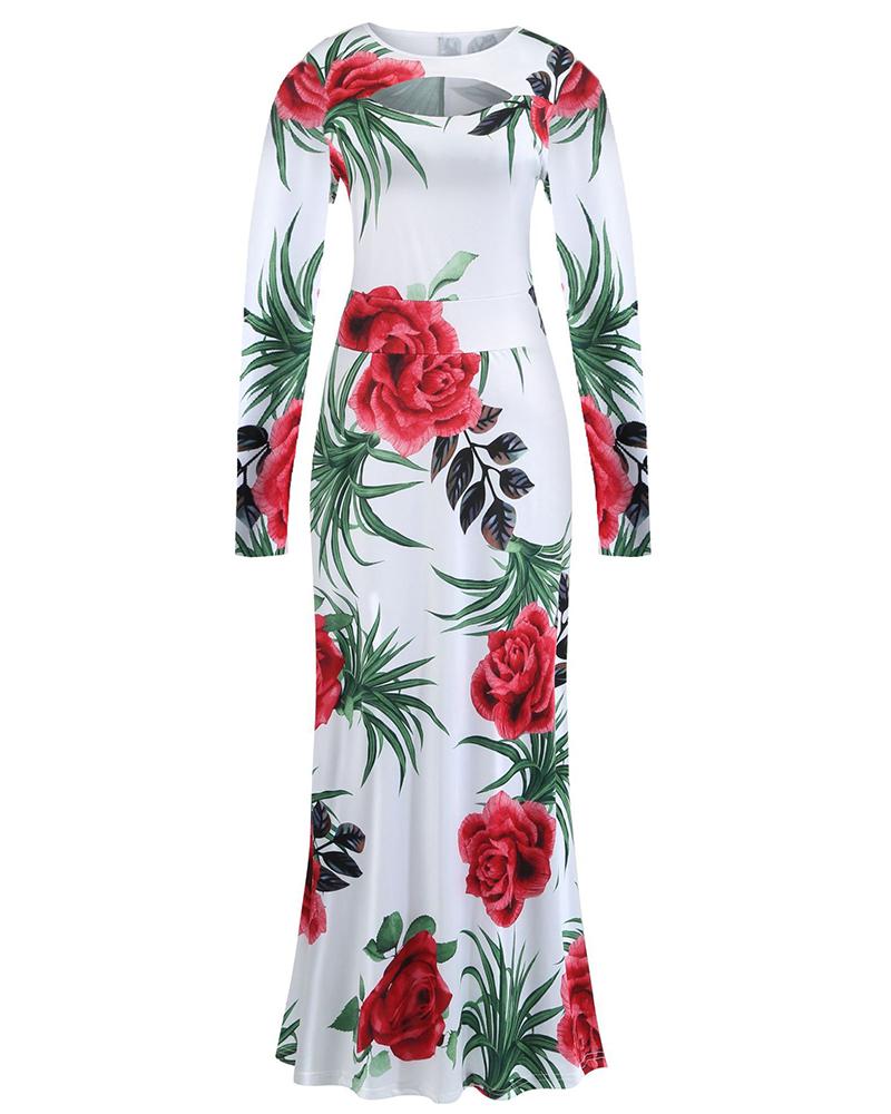 Long Sleeve Floral Printed Dress