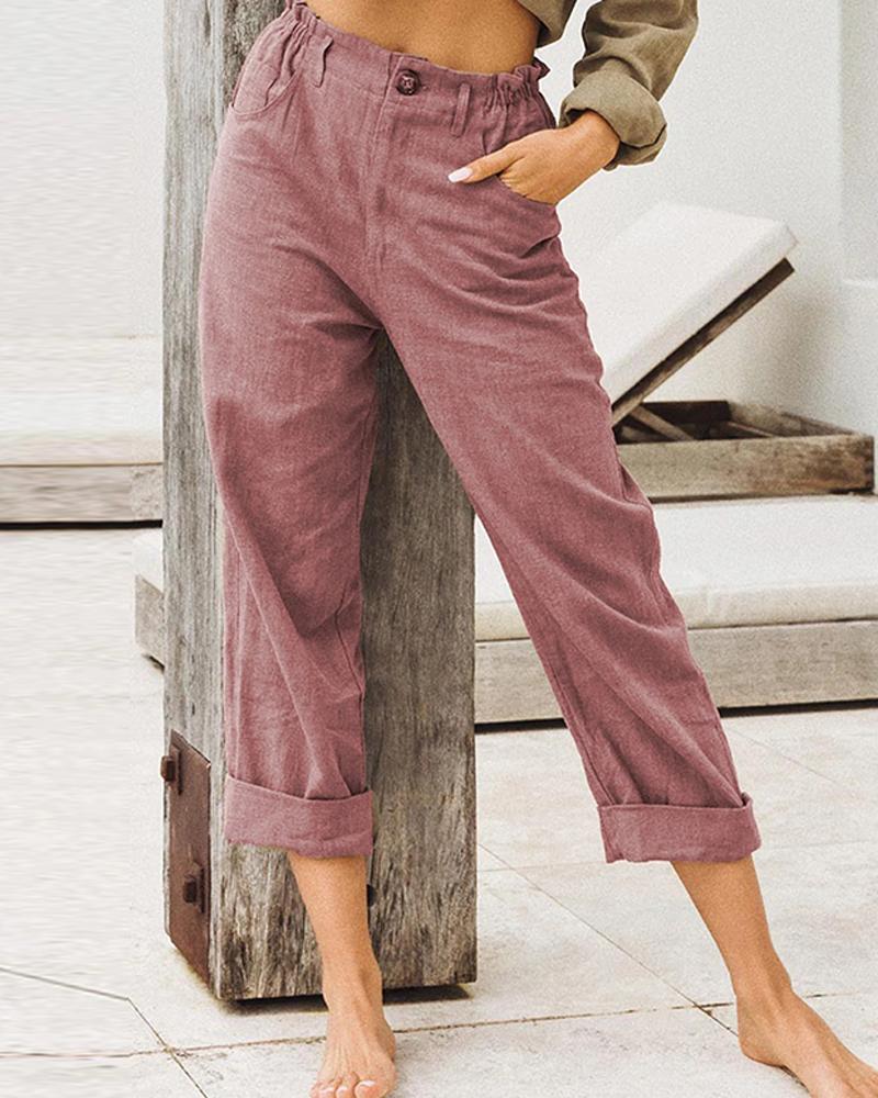 

Solid High Waist Pants, Wine red