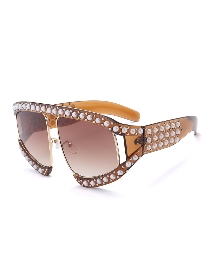 

Beaded Big Frame Sunglasses, Coffee