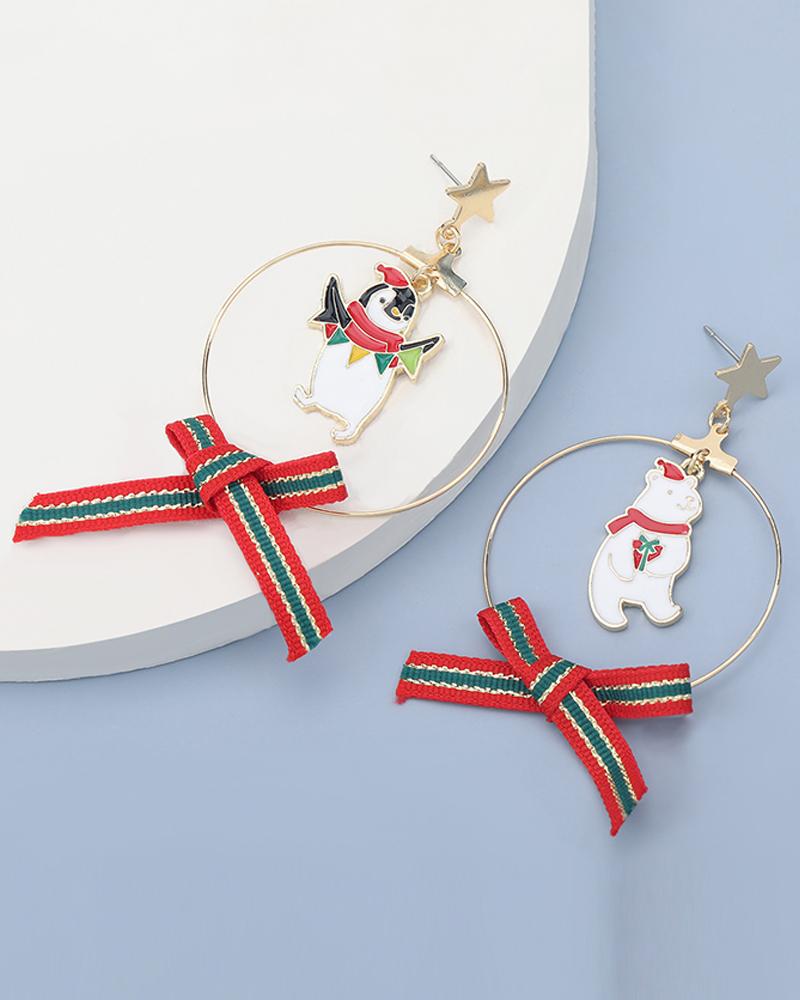 

Christmas Pattern Bowknot Drop Earring, Red