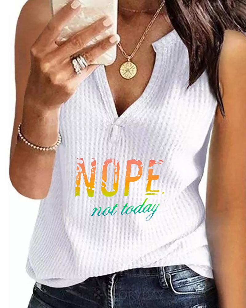 

Letter Print V-Neck Sleeveless Top, White