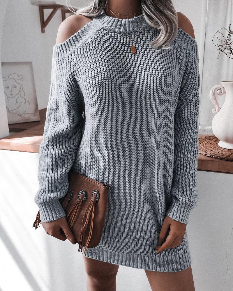 

Cold Shoulder Knit Long Sleeve Sweater Dress, Gray