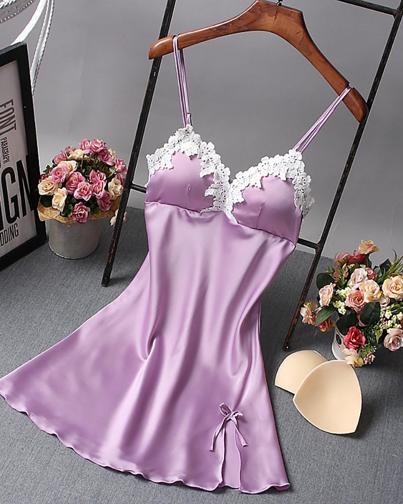 

Solid Lace Trim Cami Dress, Purple