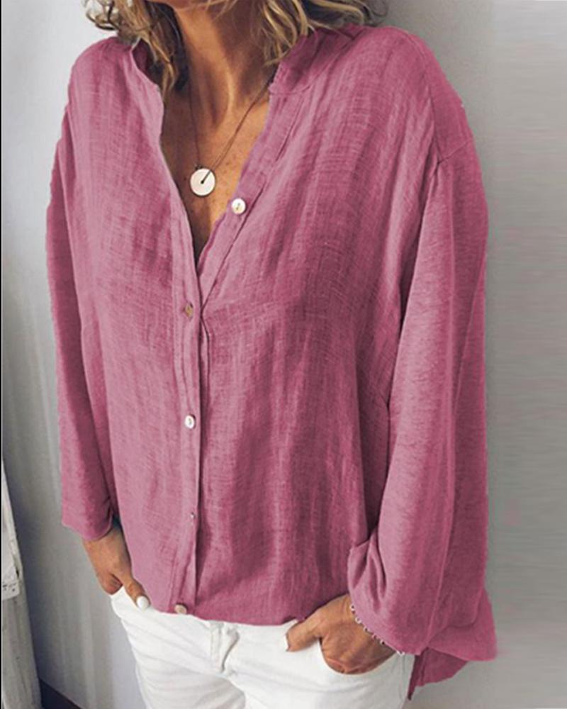 

Long Sleeve Casual Cotton Shirt, Pink