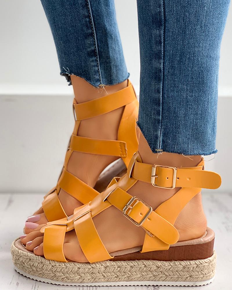 

Ankle Strap Buckled Espadrille Sandals, Yellow