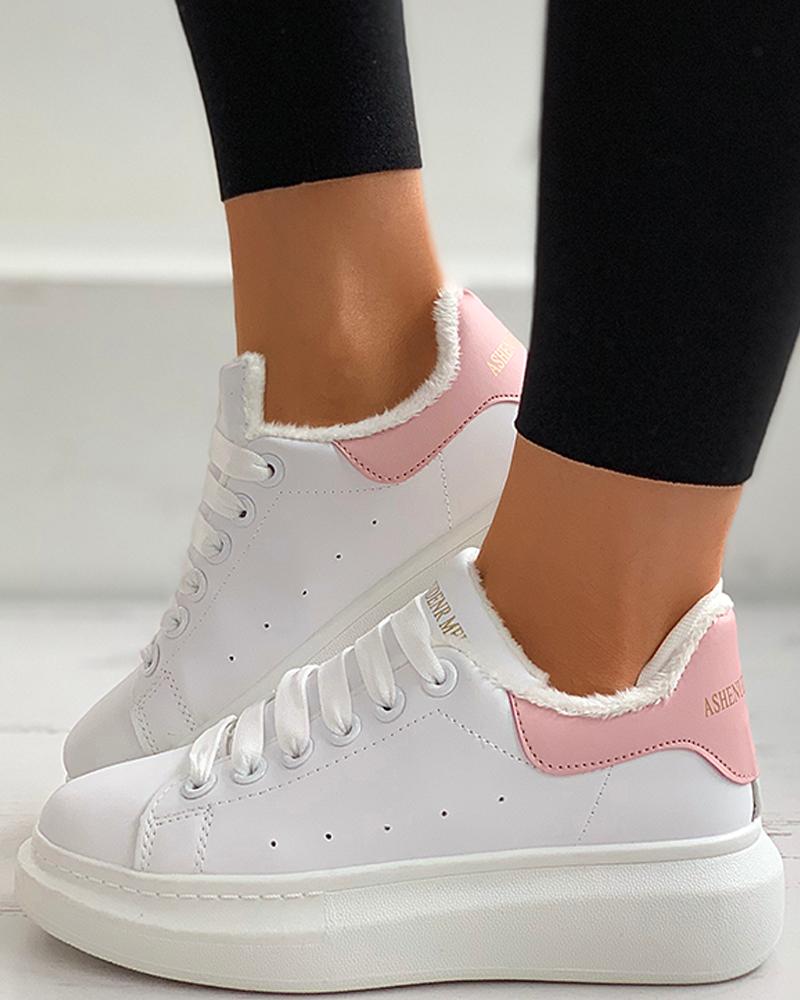 

Letter Print Eyelet Lace-up Sneaker, Pink