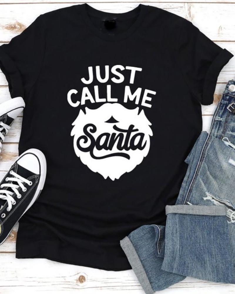 

Christmas Letter Print Short Sleeve Casual T-Shirt, Black