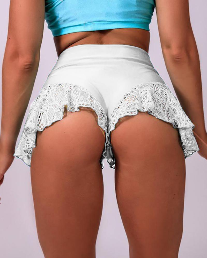 

High Waisted Guipure Lace Patch Satin Booty Panty, White