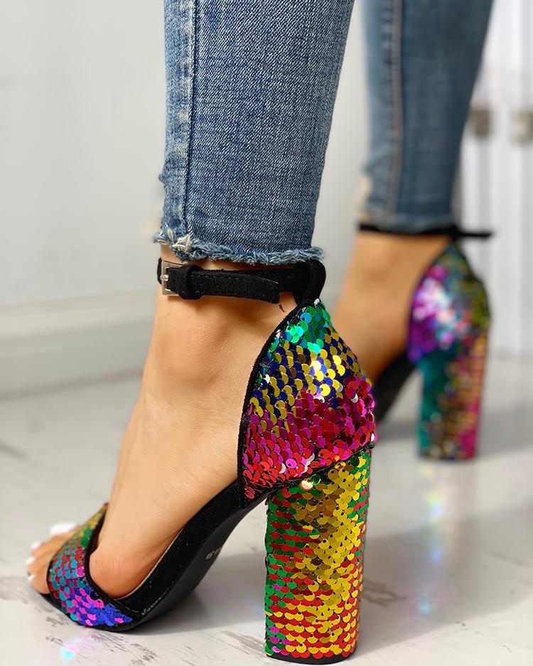 multi color chunky heels