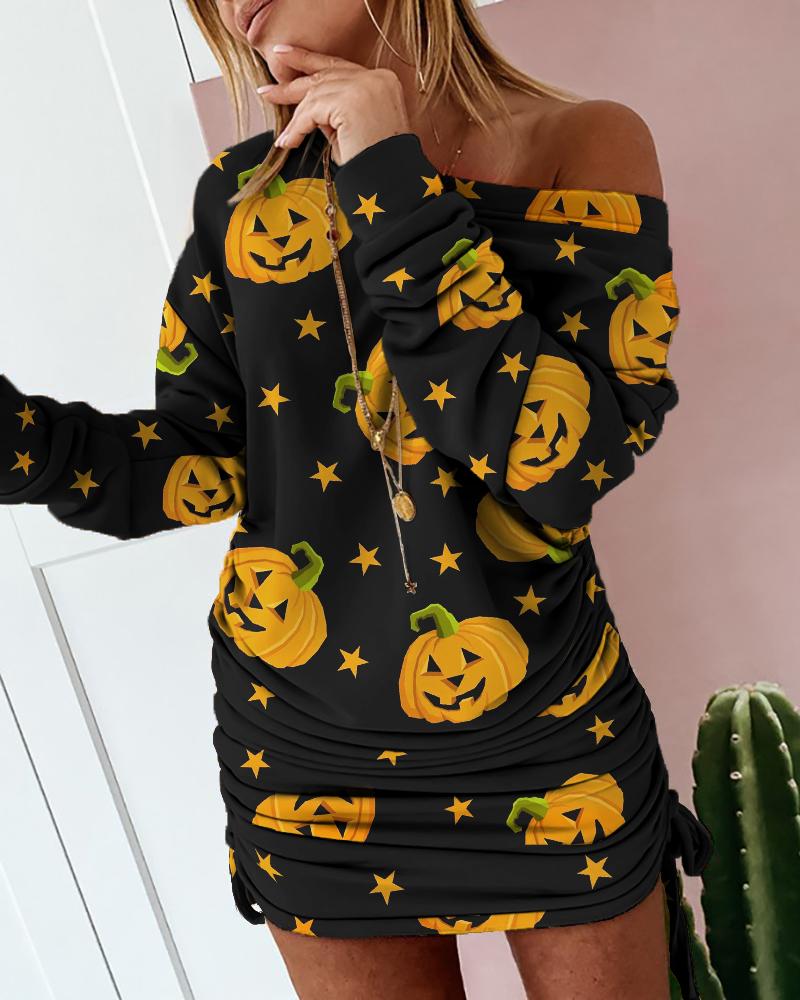 

Halloween Pumpkin Star Print Casual Sweatshirt Dress, Black