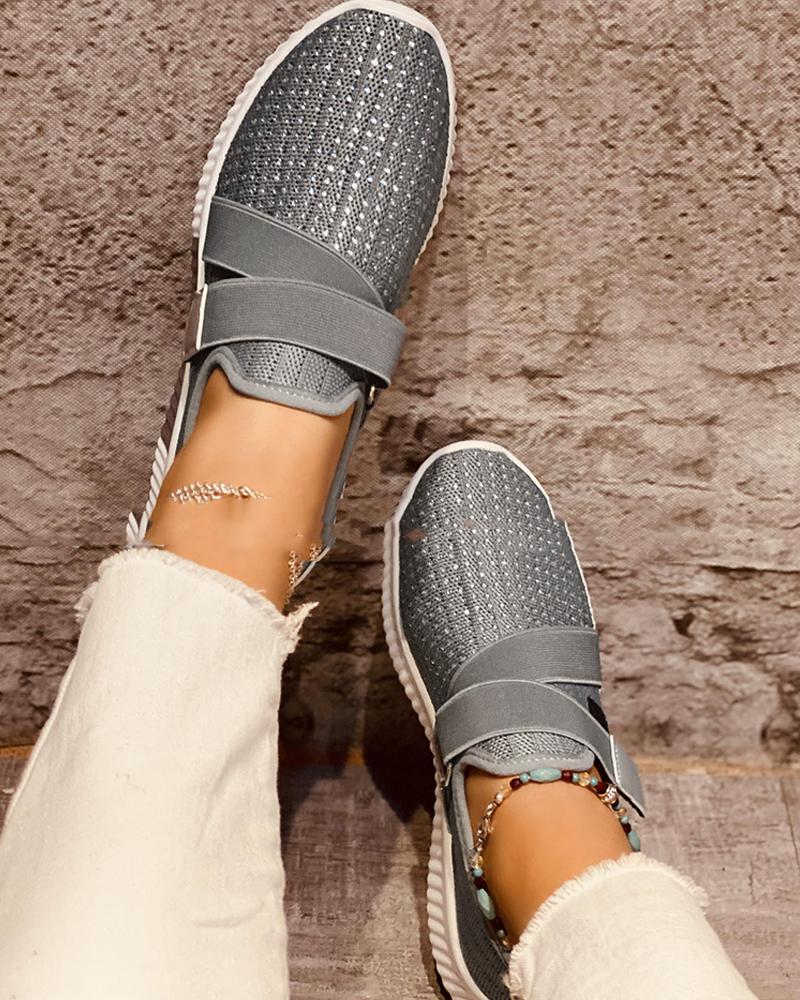 

Solid Color Round-toe Sneakers, Gray