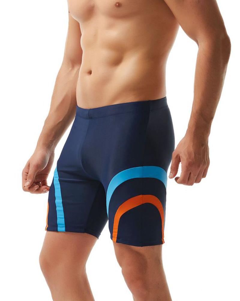 

Solid Color Splicing Patchwork Arc Design Skinny Short Pants, Dark blue