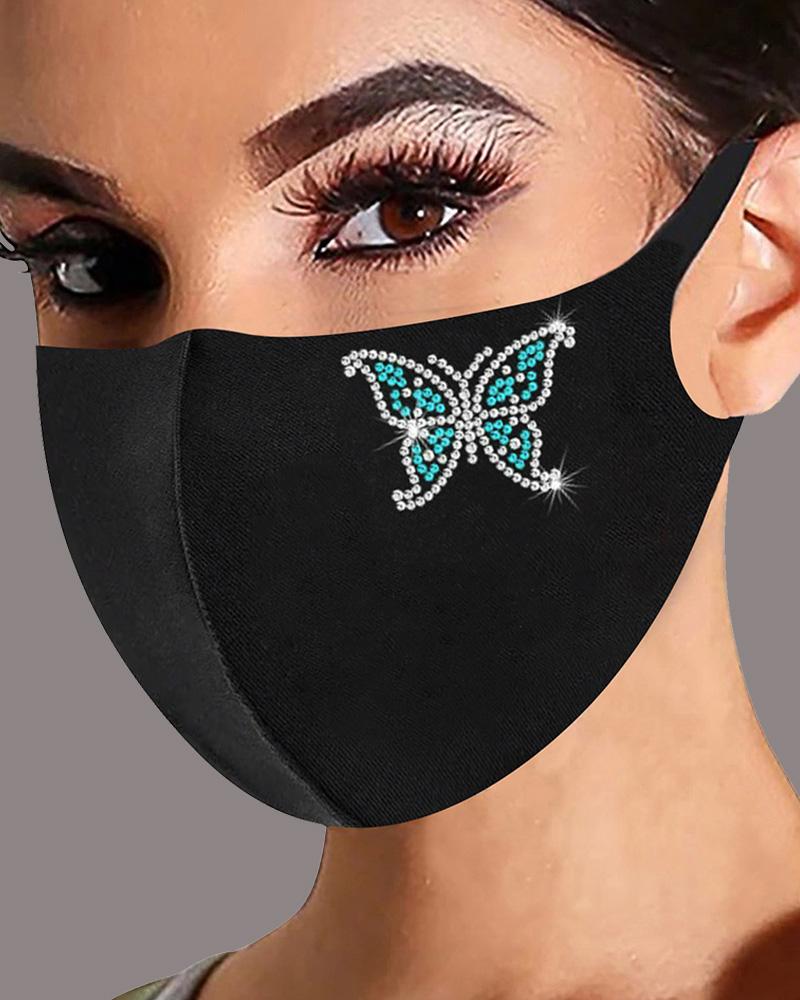 

Butterfly Pattern Studded Breathable Face Mask, Green