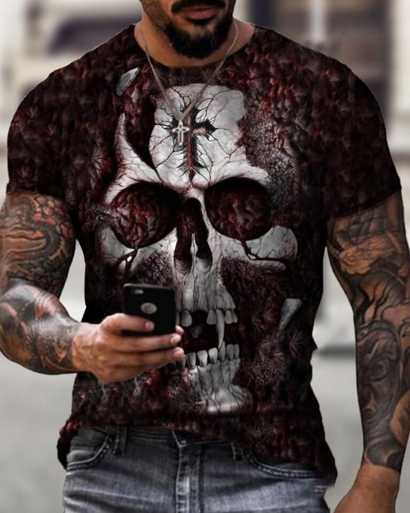 

Skull Print Short Sleeve T-shirt, Black