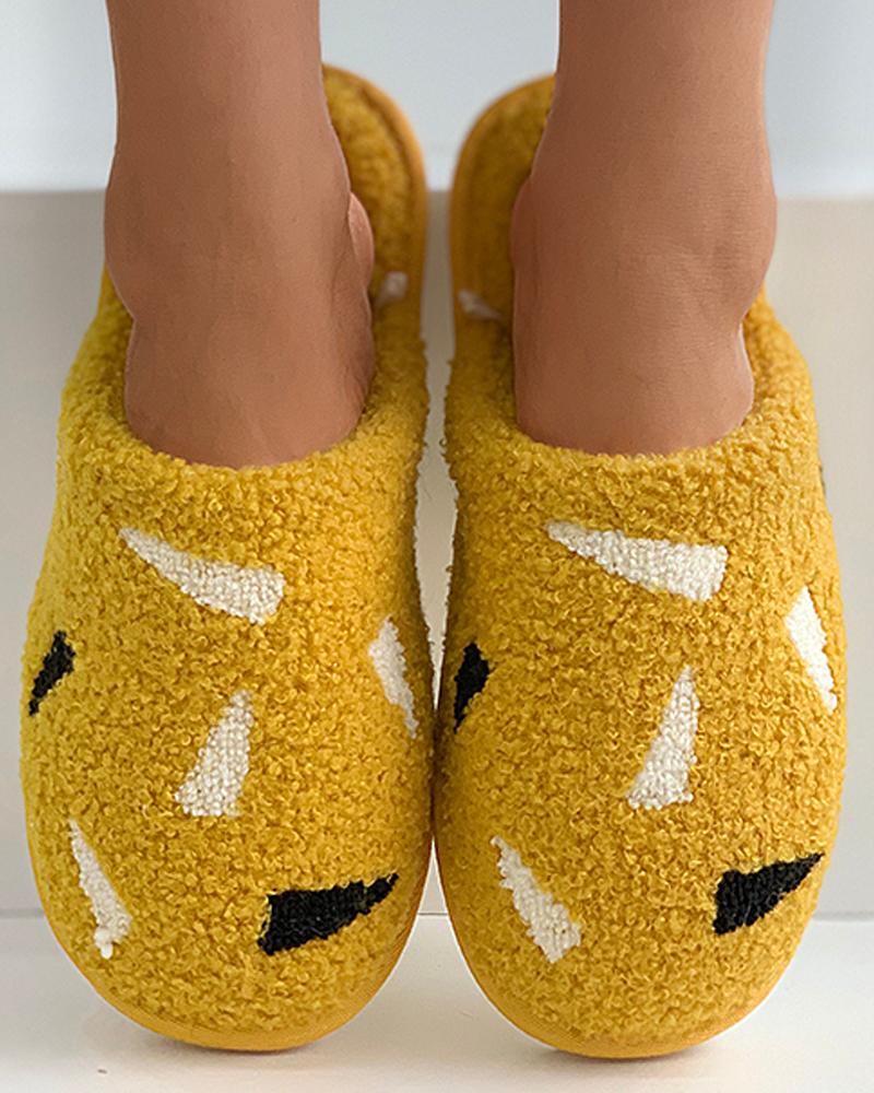 

Triangle Colorblock Fluffy Slippers, Yellow