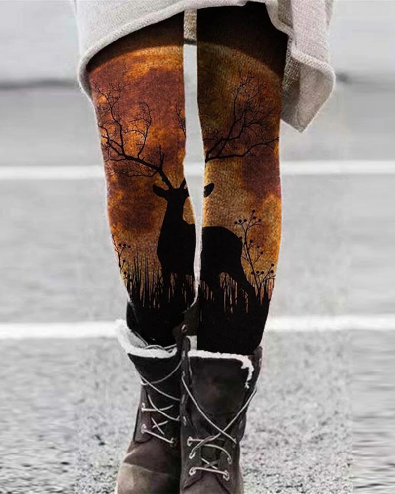 

Animal Graphic Print Skinny Leggings, Brown