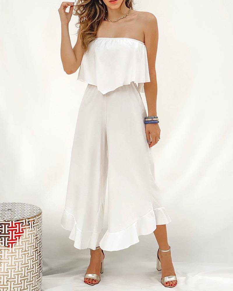 

Plain Straight Across Sleeveless Top & Pants Set, White